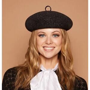 Eugenia Kim NWT Black Faye Wool Glitter Beret One Size